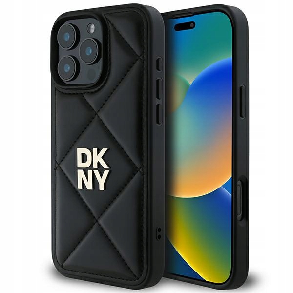 Pouzdro Dkny pro iPhone 16 Pro 6.3", černé, Quilted Stack Logo
