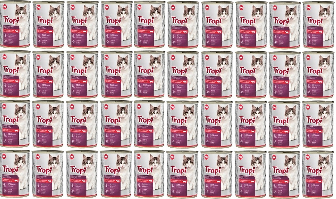 Levně Krmivo mokré pro kočky Tropi s hovězím masem v omáčce 415 g x 40 ks Hovězí Maso