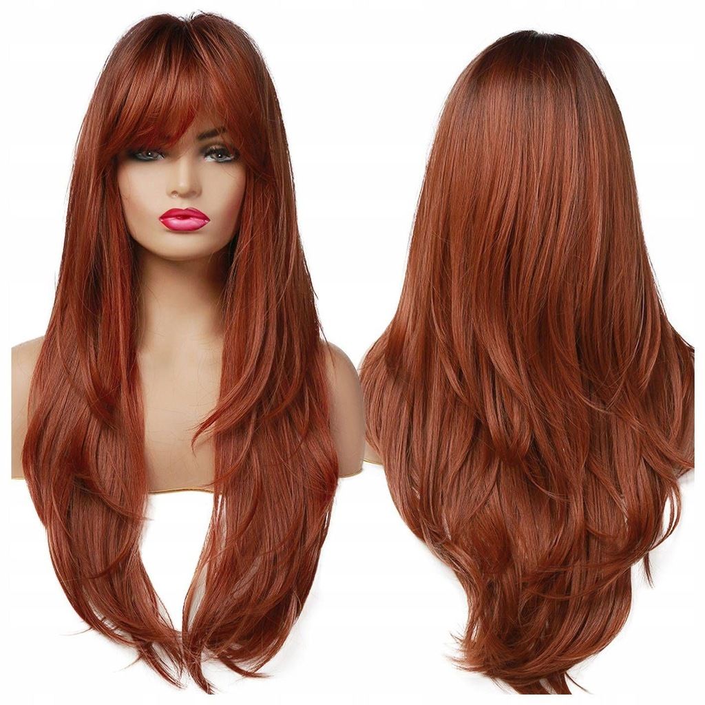 Červená rudá paruka s ofinou ombre, dlouhá jako Přírodní čepice Bonus