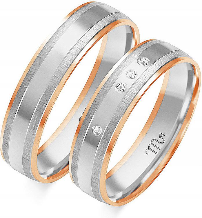 Růžové snubní prsteny ze zlata pro svatbu 585, 23 24 25, elegantní svatební kolekce