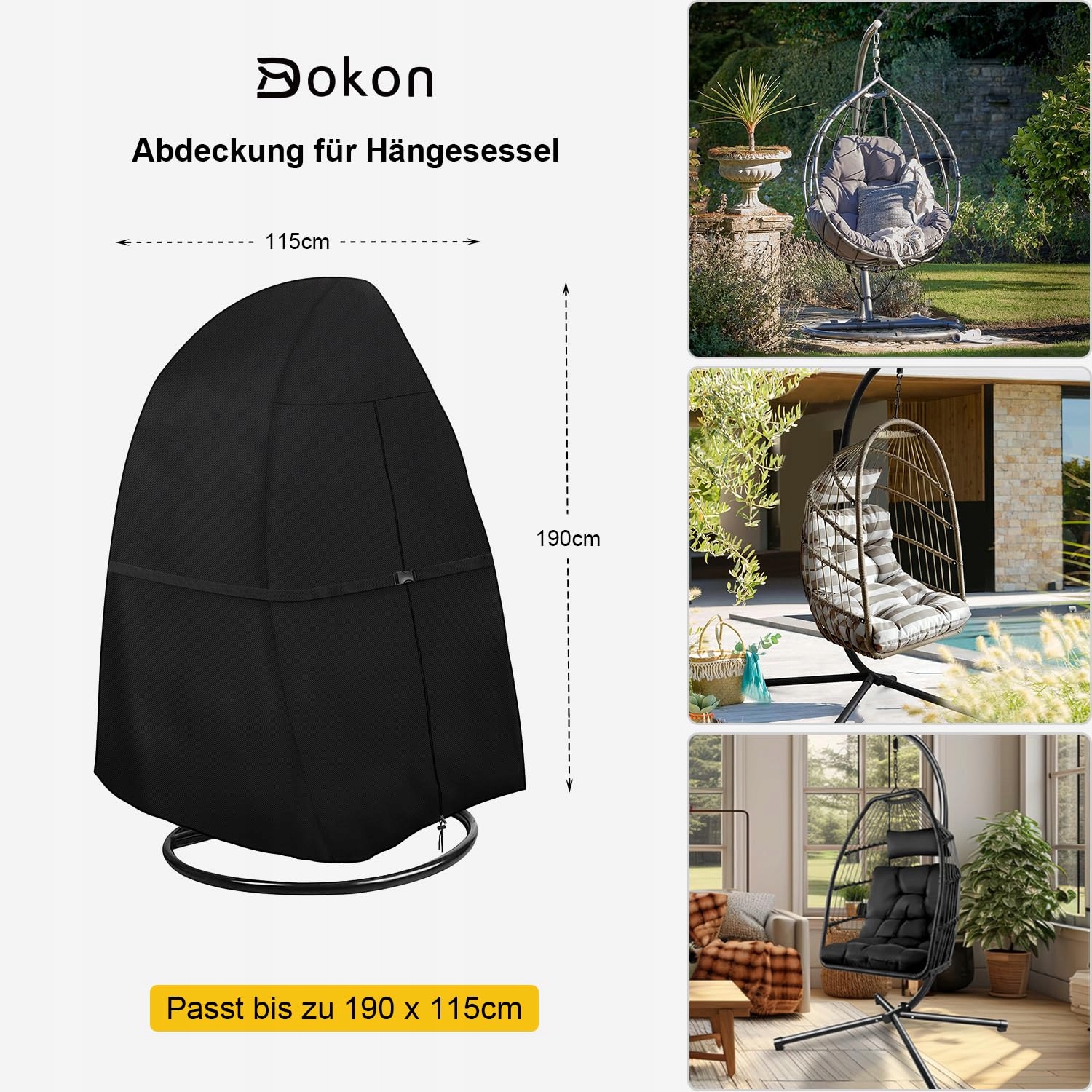 DOKON Pokrowiec Na Hängesessel Wodoodporny Ochronny Zamek Kordel 190x115cm — miniatura 2