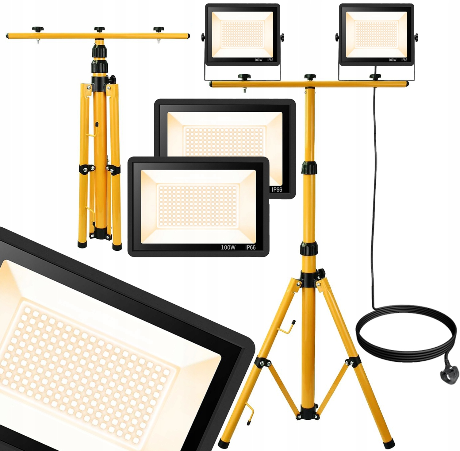 Stavební Halogenový Led Reflektor Stativ 2X 50W (100W) Sada Lamp Stojan