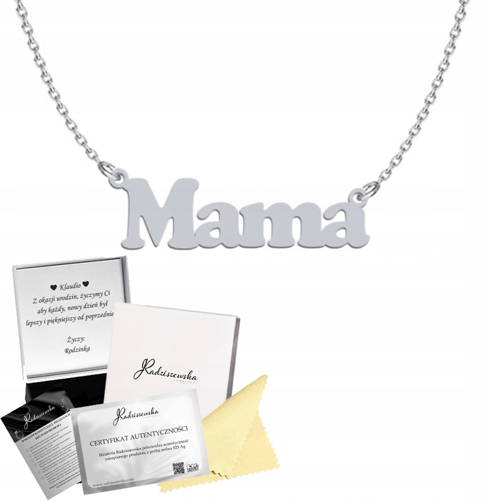 Stříbrný Náhrdelník Mama Nápis Dárek Pro Maminku Řetízek 925 Přání Bonus