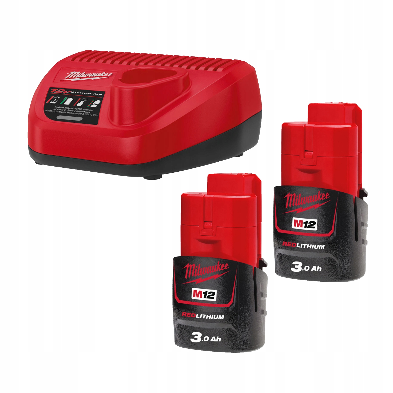Zestaw zasilający Milwaukee M12 NRG-302 2×M12 B3 oraz ładowarka C12C