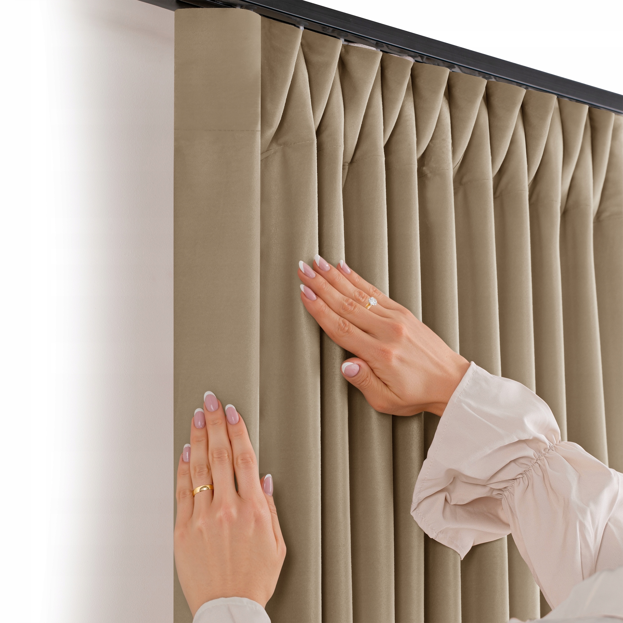 Filumi Závěs samet Velur Řasící páska Tmavě Béžová 265x270