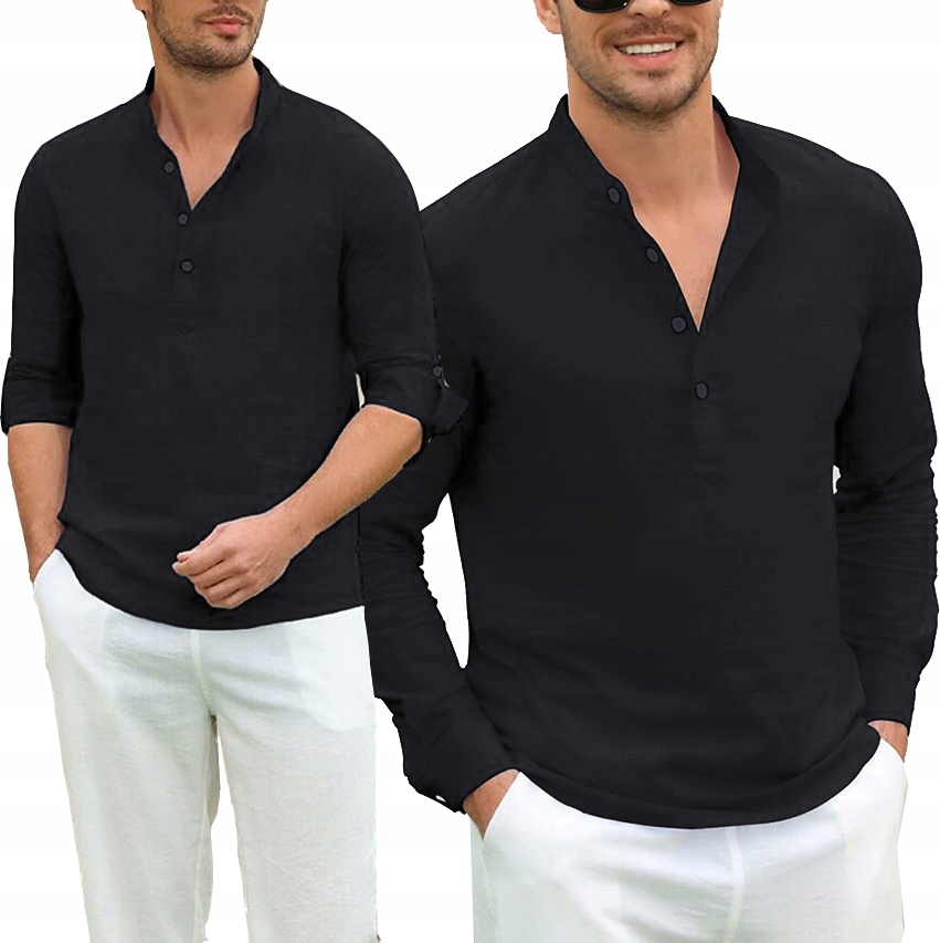 Pánská Košile Se Stojáčkem Vzdušná z bavlny na léto