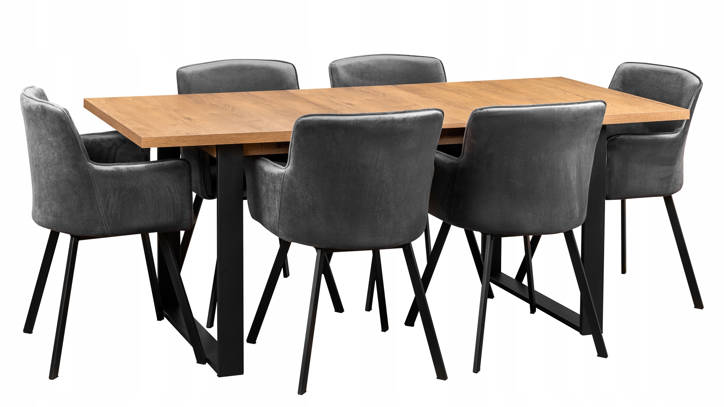 Industriální Set Rozkládací Stůl 6 Židlí 150x80 Černá/dub Lefkas