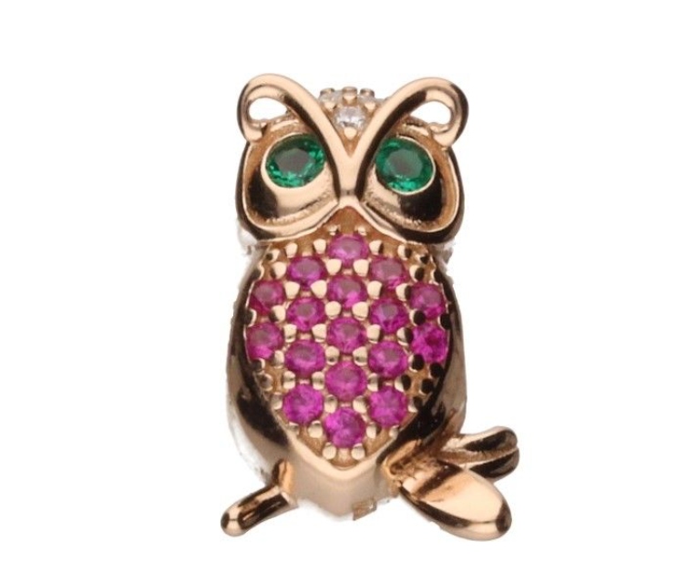 Stříbrný pozlacená přívěsek sovička 925 se zirkony a přívěskem beaeds jako dárek