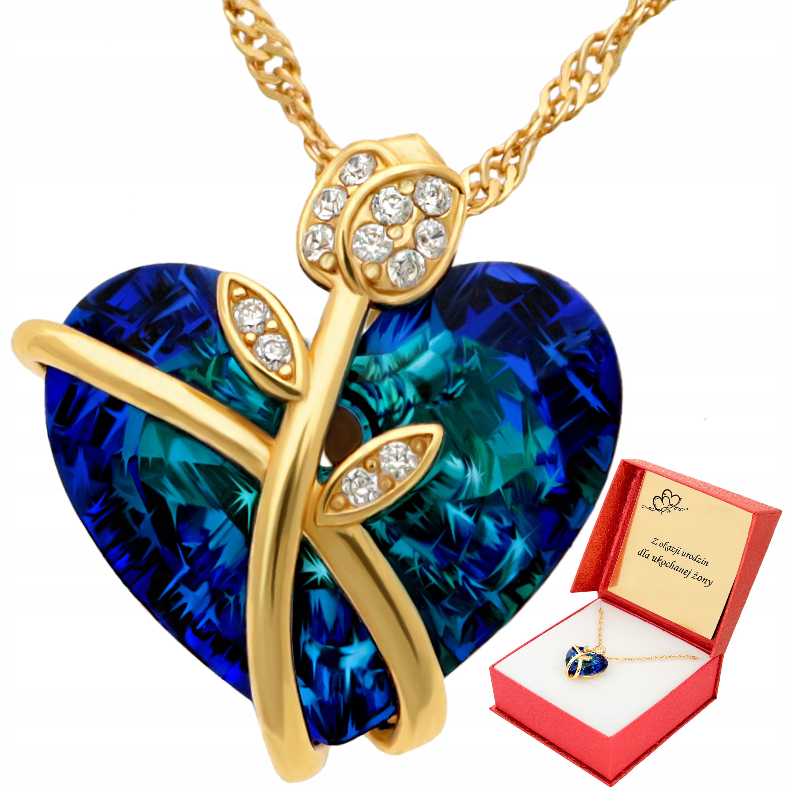 

Złoty Naszyjnik Kryształ Róża Serce Zawieszka 925