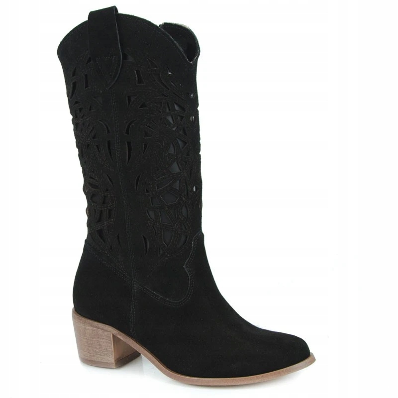 Laroni 3320 Ažurové Kozačky Kostka Kůže Černá 37