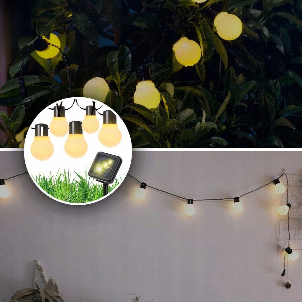 Girlanda Solarna Ogrodowa Lampki Solarne 50x Żarówka LED na Balkon 7 metrów Stan opakowania oryginalne