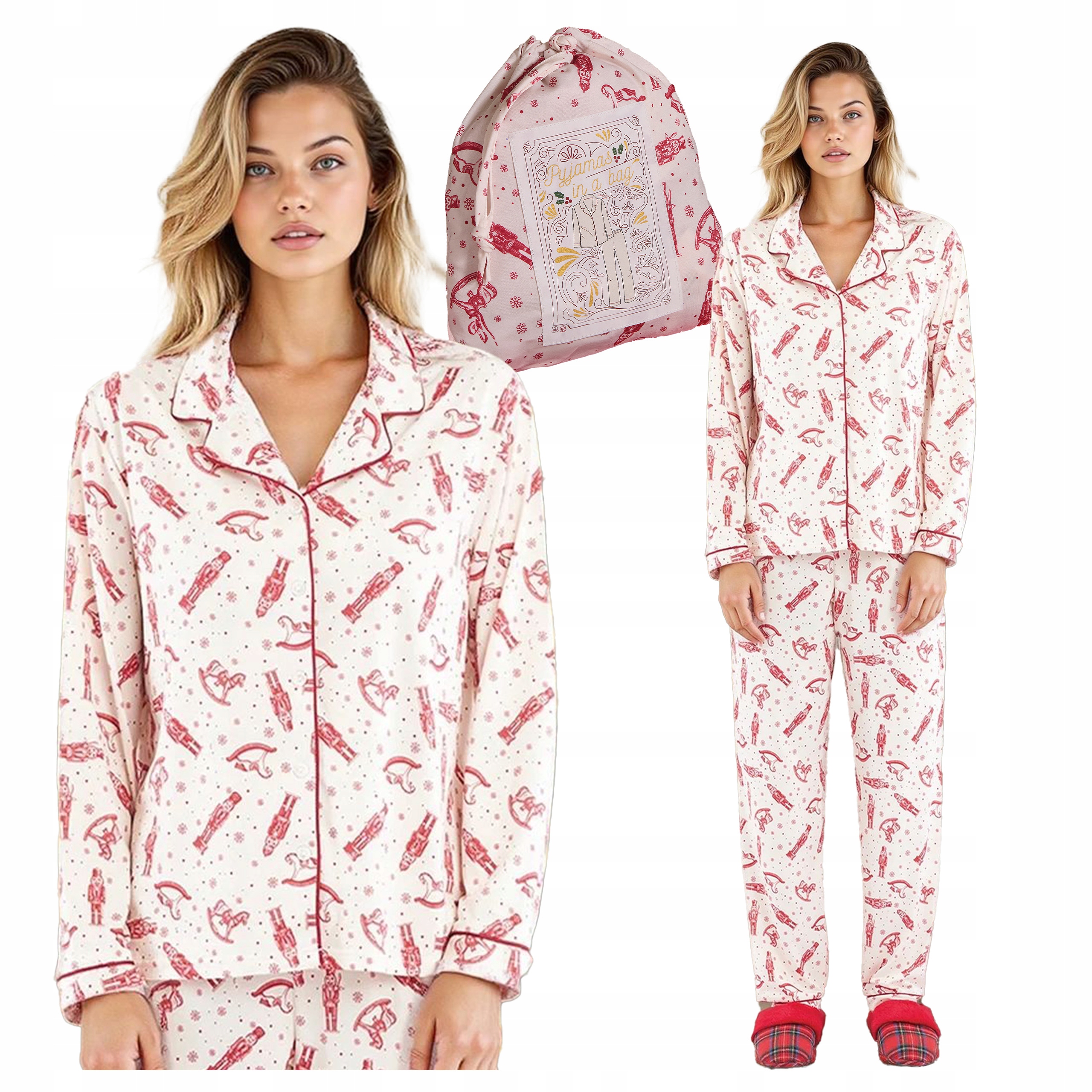 Dámské košilové pyžamo s zimním potiskem Dárková taška Červená XL