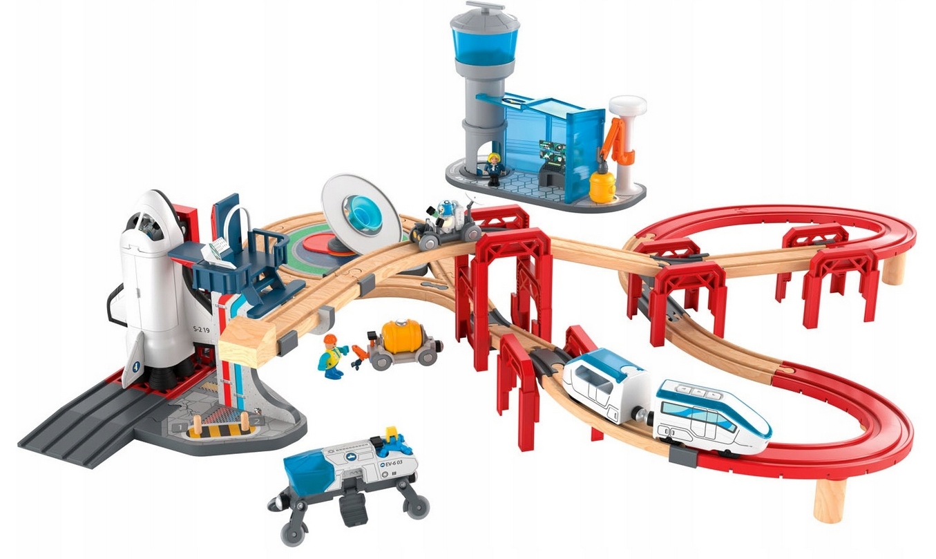 KOLEJKA NA BATERIE STACJA KOSMICZNA DREWNIANA TORY 67 EL POCIAG ELEKTRYCZNY Seria Playtive