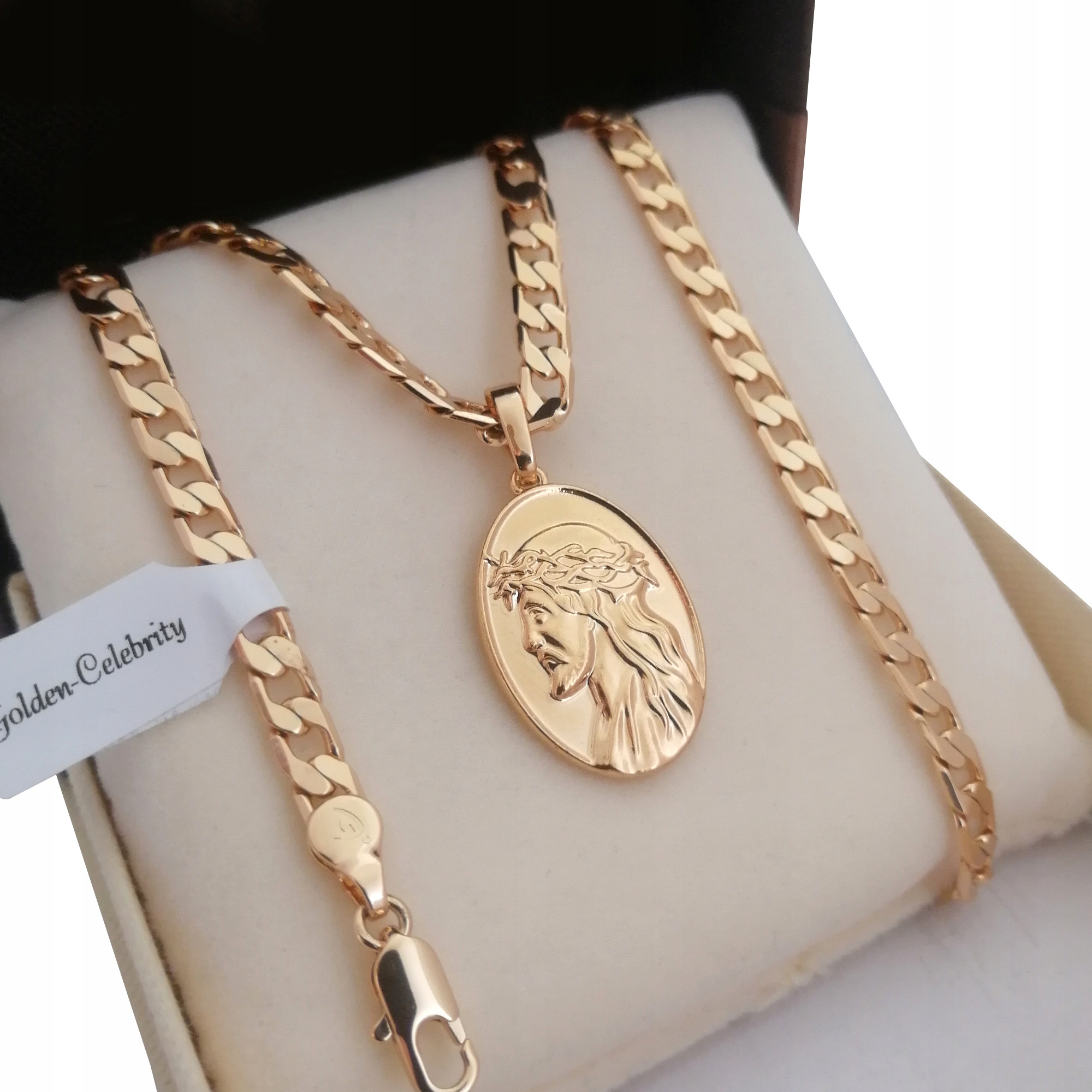 

Złoty Łańcuszek Pancerka+medalik Jezus 18K 60CM5MM