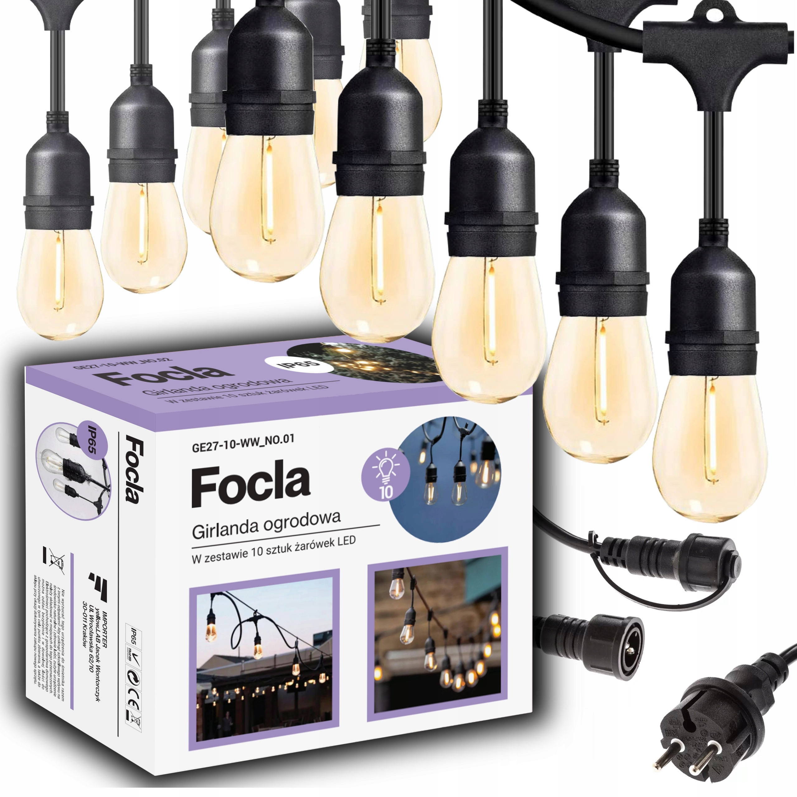 GIRLANDA OGRODOWA ŚWIETLNA 12m IP65 +ŻARÓWKI 10LED