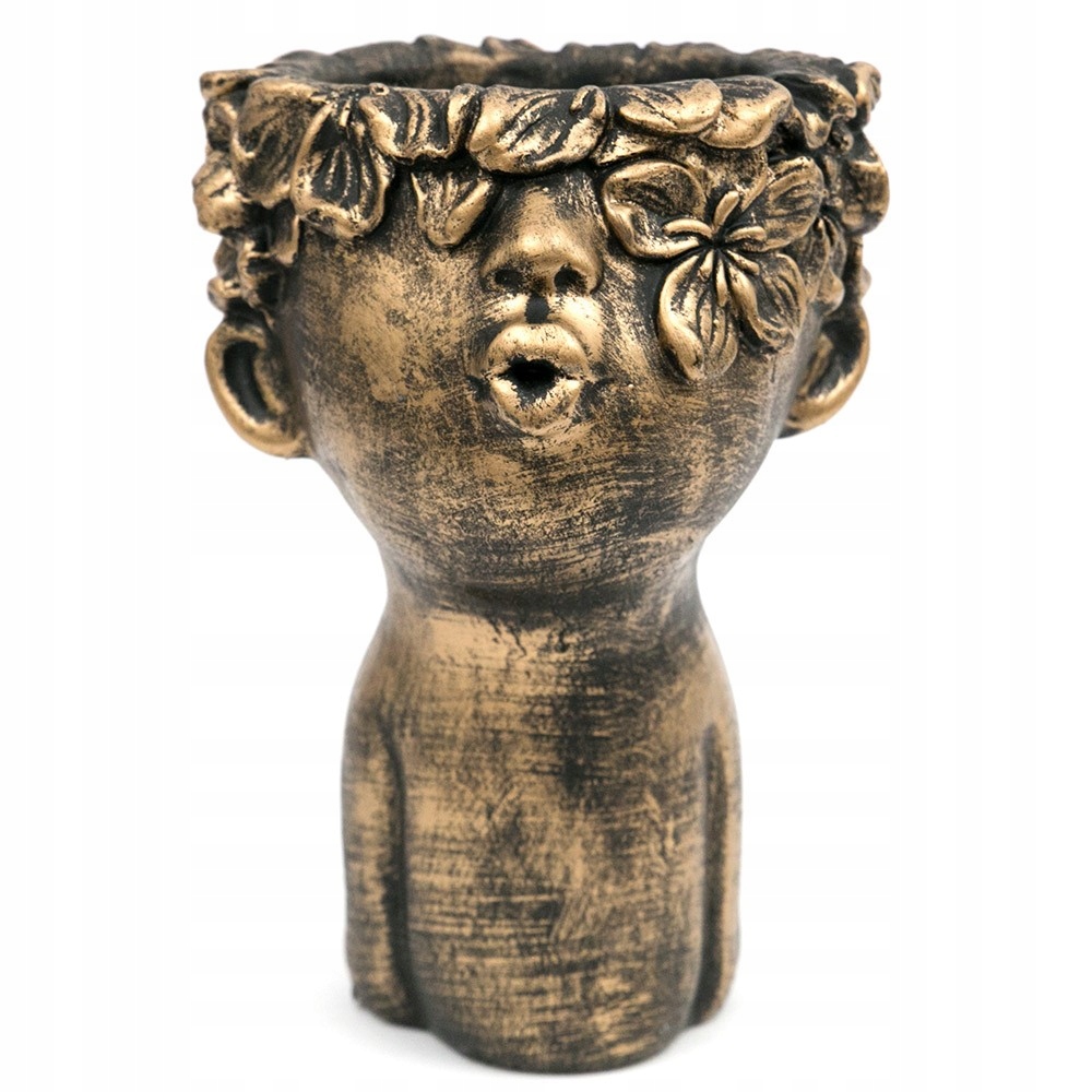 Květináč Zlatý Černý Obličej 25x17 cm Hlava Obal Na Květináč Betonový 15 20