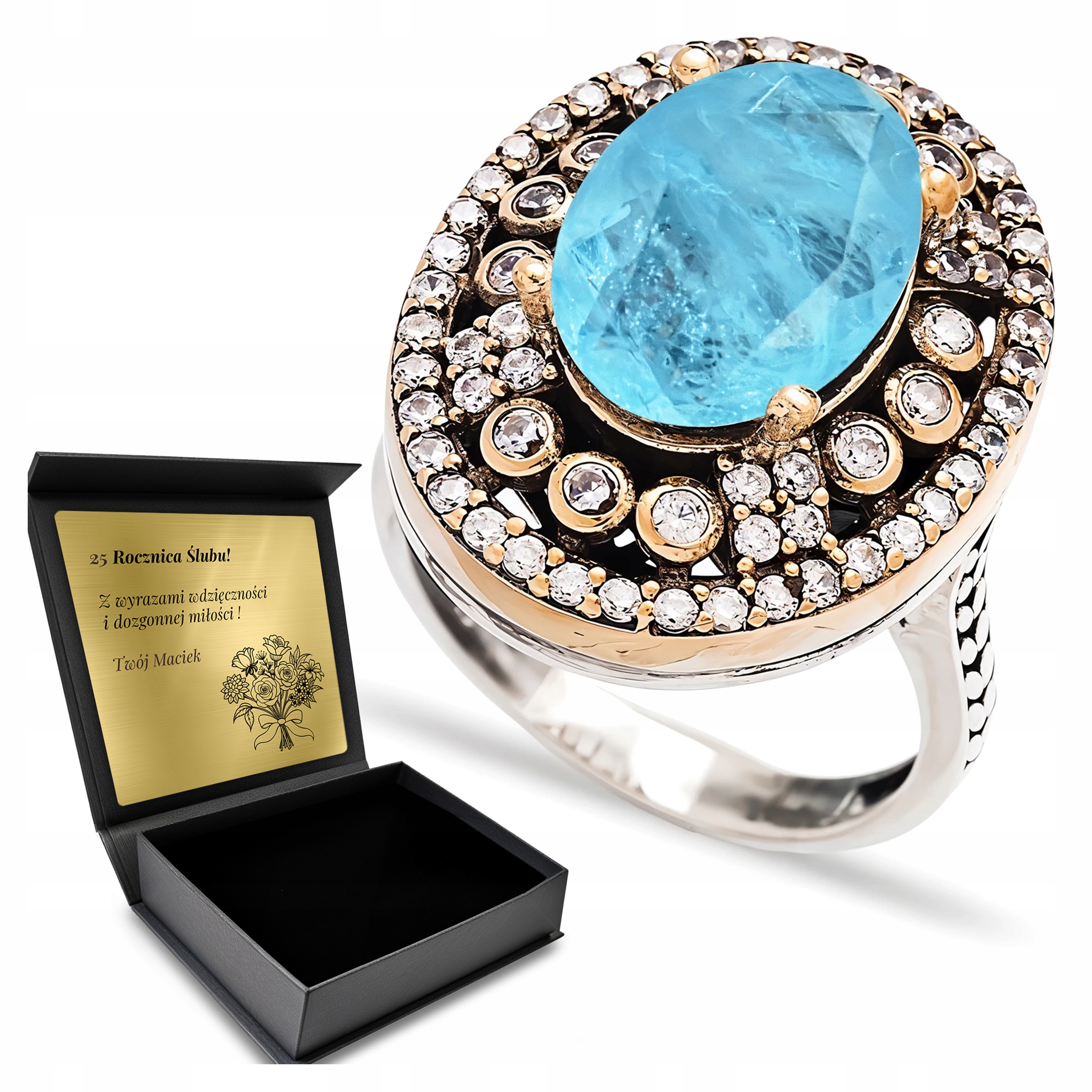 Prstýnek 925 Zirkony Turmalín Dárek na Valentýna Gravírování