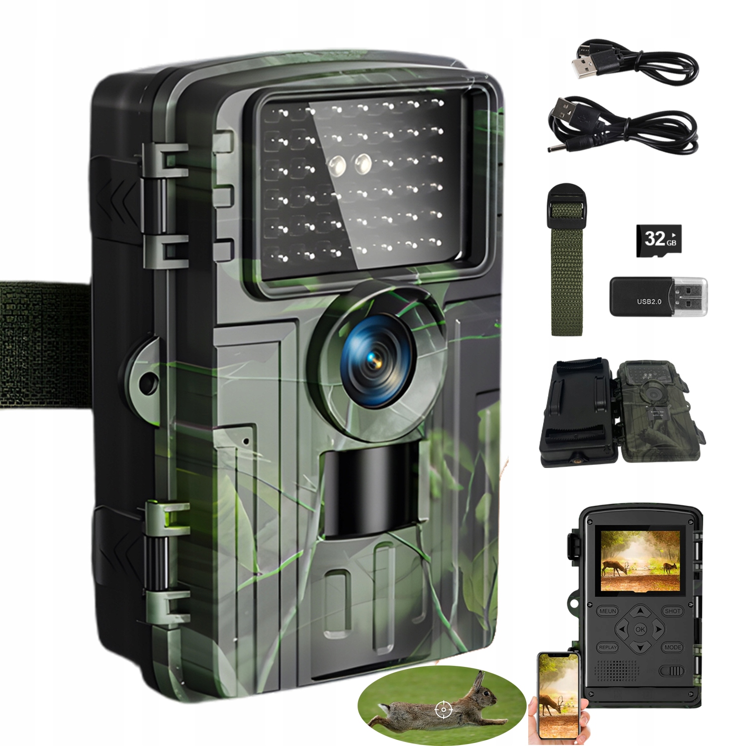 Fotopast Lesní Kamera Funkce Nočního Vidění 60 Mp Hd 4K Wifi 32 Gb