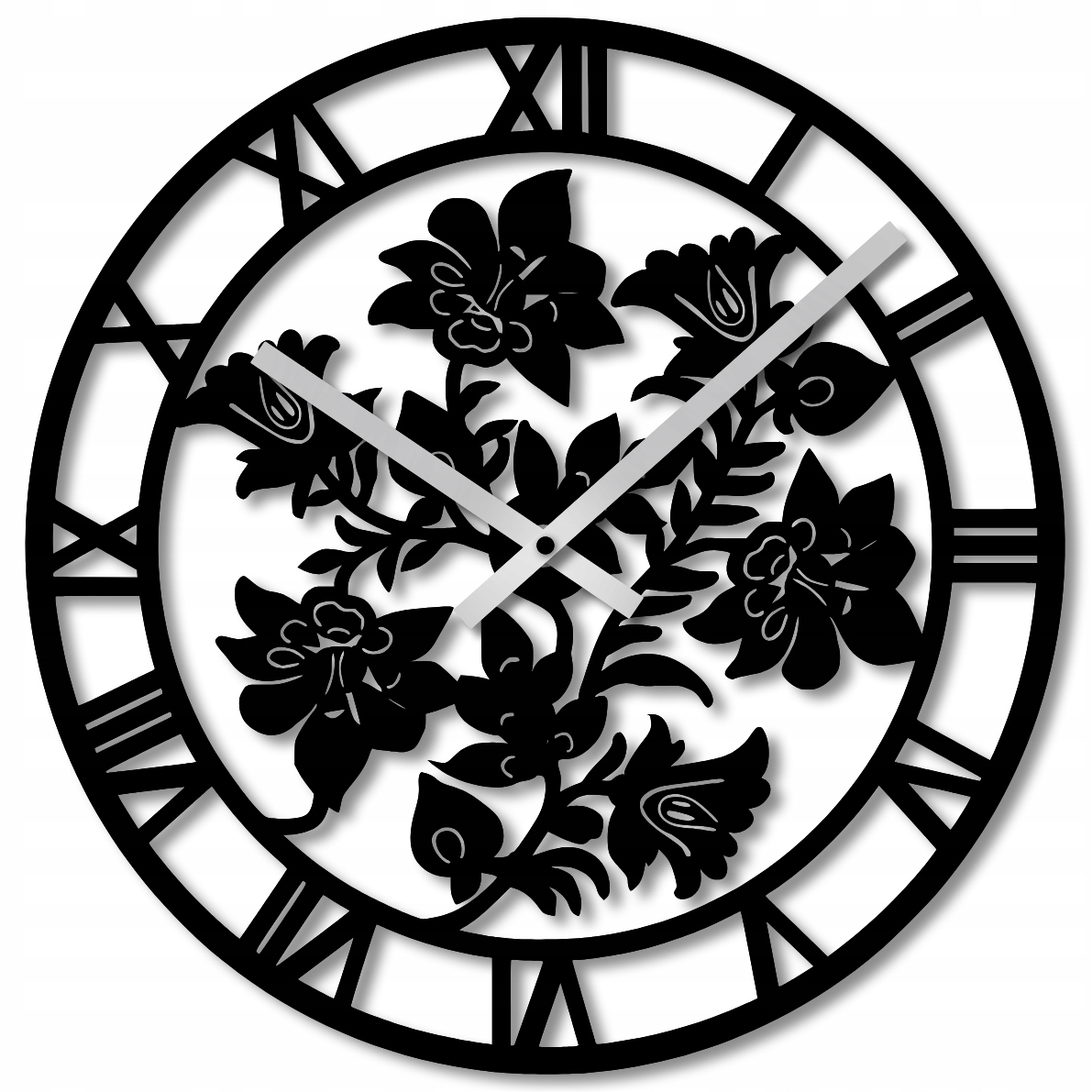 Nástěnné Hodiny 60 cm Dřevěné Nástěnné Hodiny Černé Hodiny Květiny 3D