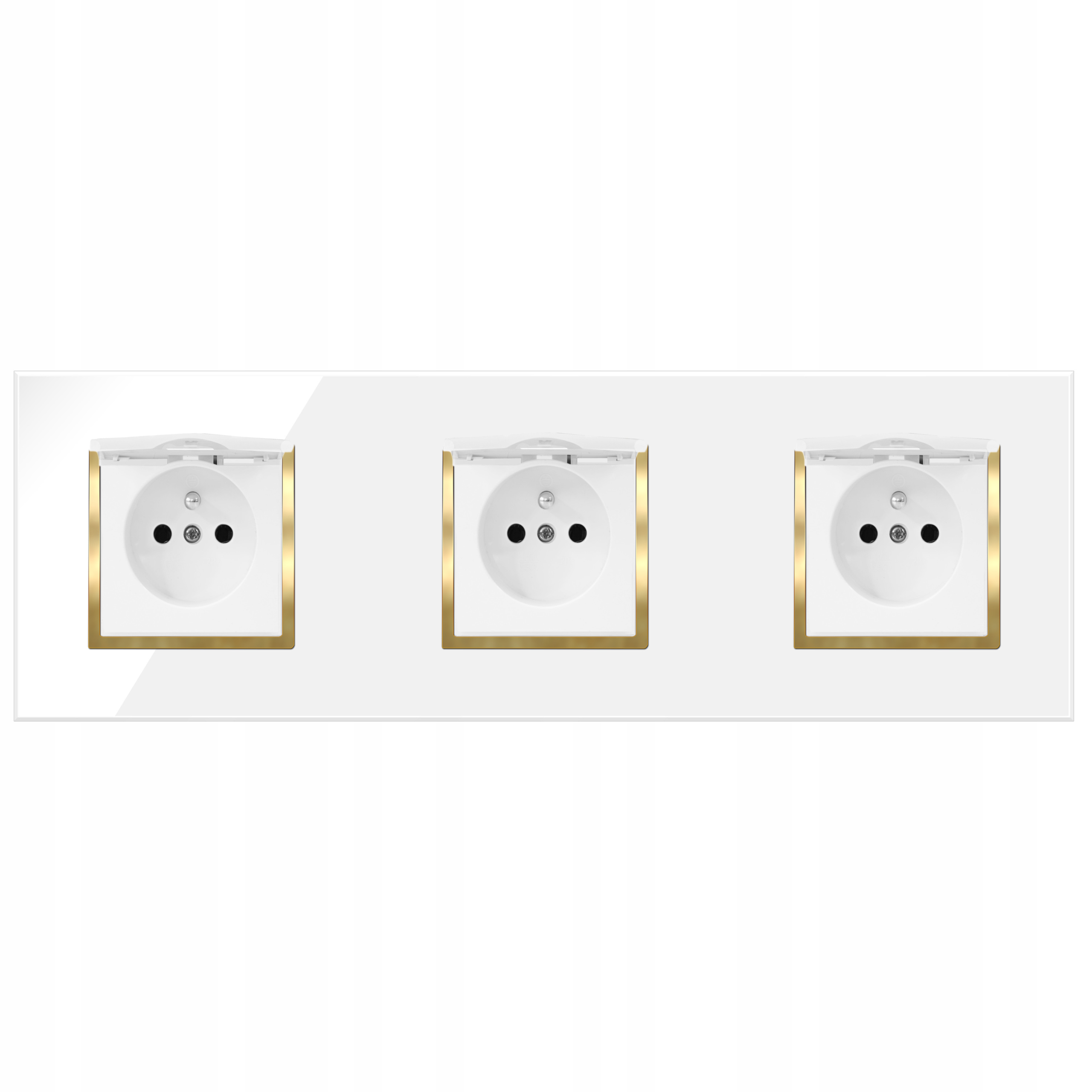 Gniazdo Gniazdko Szklane Potrójne Białe Złote Hermetyczne Kontakt Z Klapką