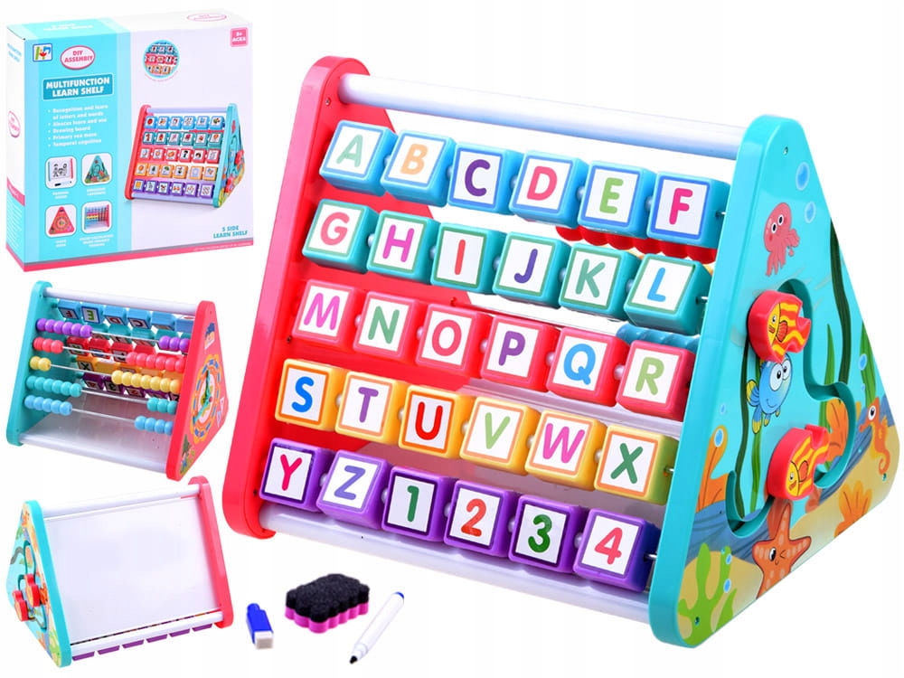 

Kostka edukacyjna Liczydło, zegar i litery 5w1