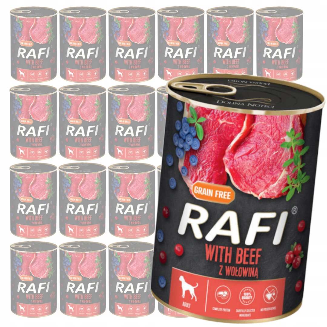 Levně Rafi 24x400 g Bezobilné Vlhké Krmivo pro psy s brusinkovým a borůvkovým hovězím masem