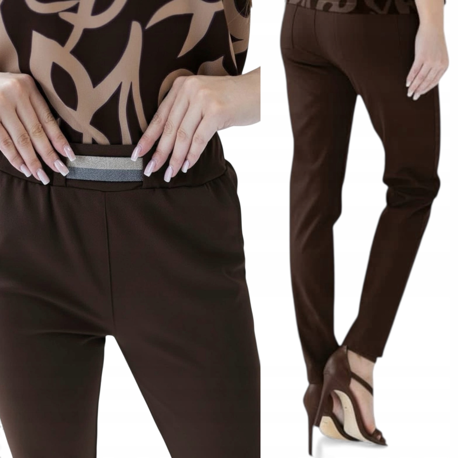 Elegantní doutníkové kalhoty Plus Size hnědá velikost 46