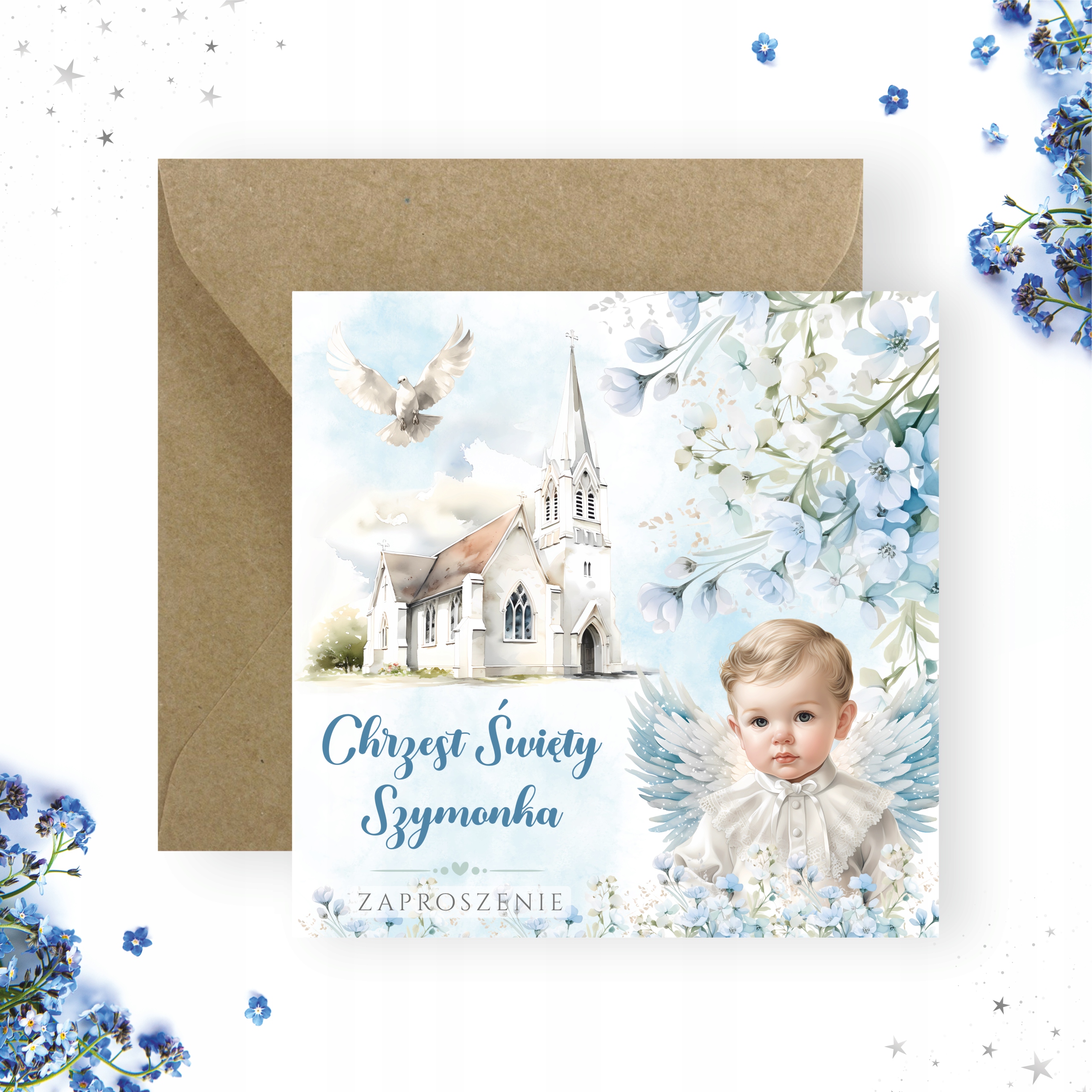 ZAPROSZENIA NA CHRZEST DLA CHŁOPCA + IMIĘ + KOPERTA SŁODKI ANIOŁEK DZIDZIUŚ Rodzaj chrzest