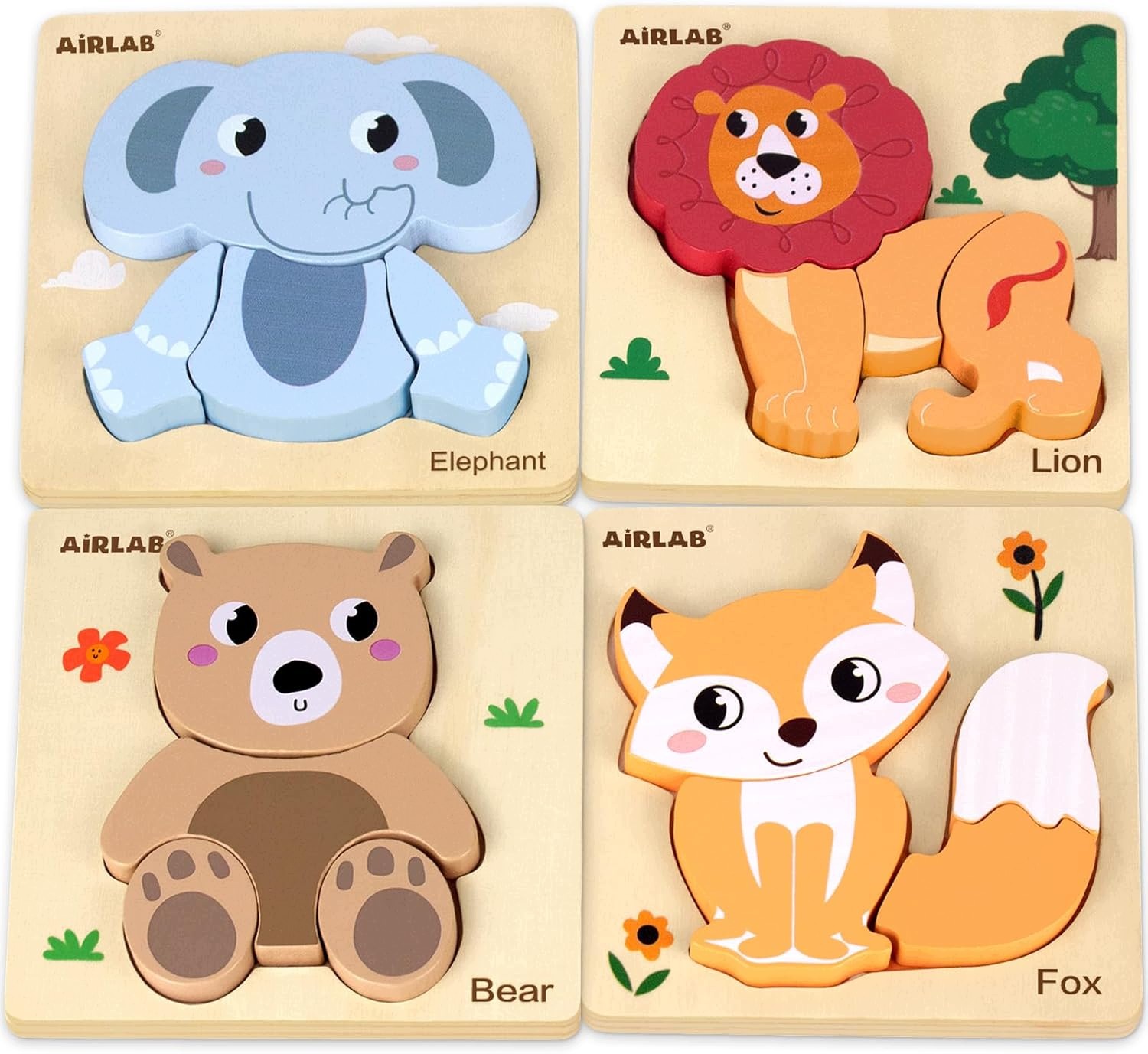 Drewniane puzzle Zwierzęta leśne Montessori 16 szt. dla malucha