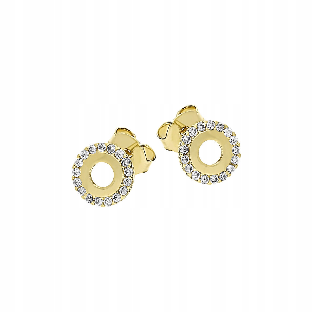 Zlaté náušnice s kroužky a zirkony 585 1.06 g