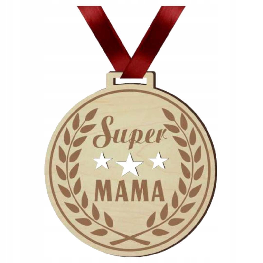 MEDAL drewno SUPER mama TASIEMKA dzień MATKI LAUR