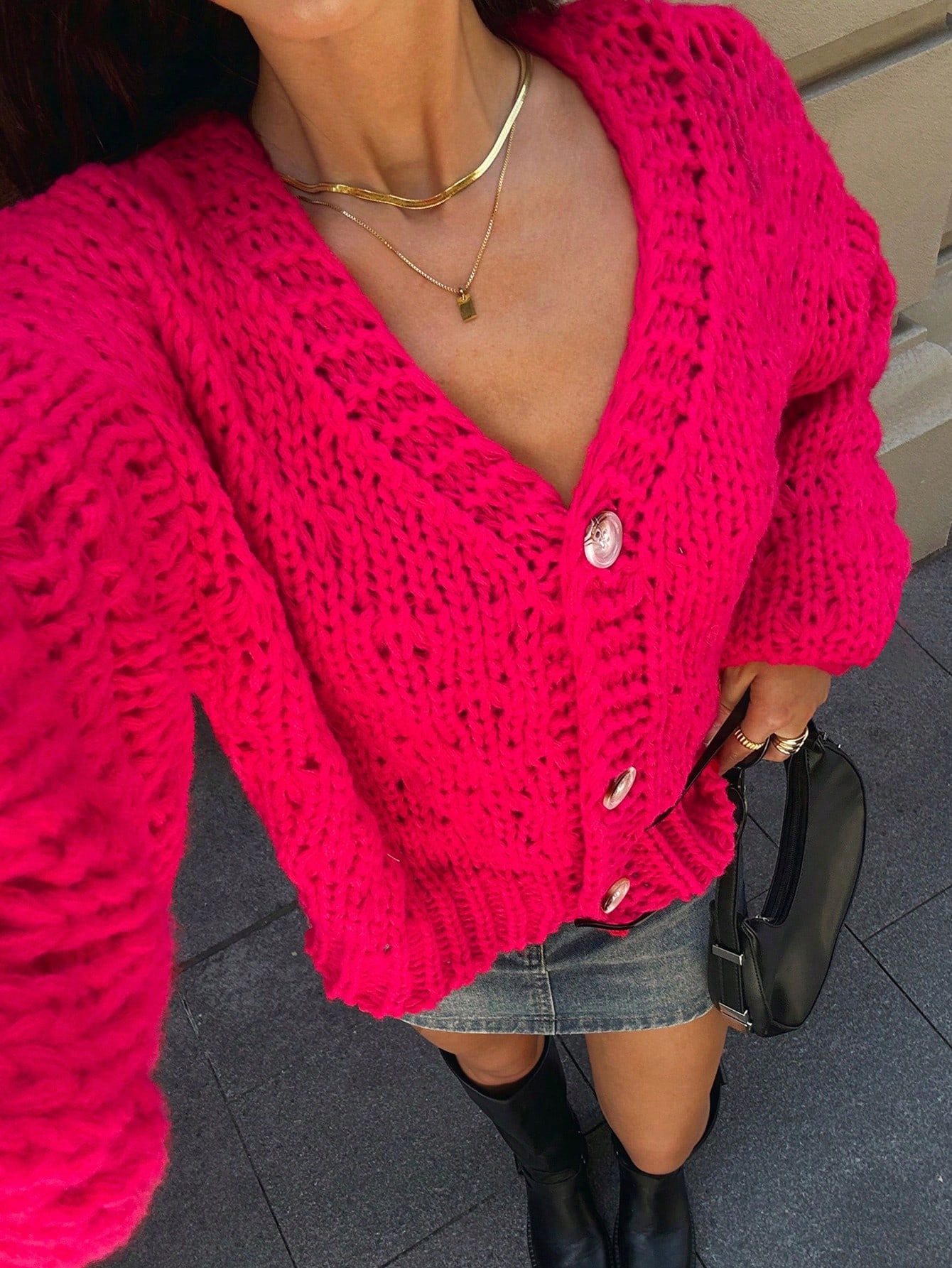 Oversize Kardigan S Bufetovými Rukávy Červený Casual FOREVER21 S 36