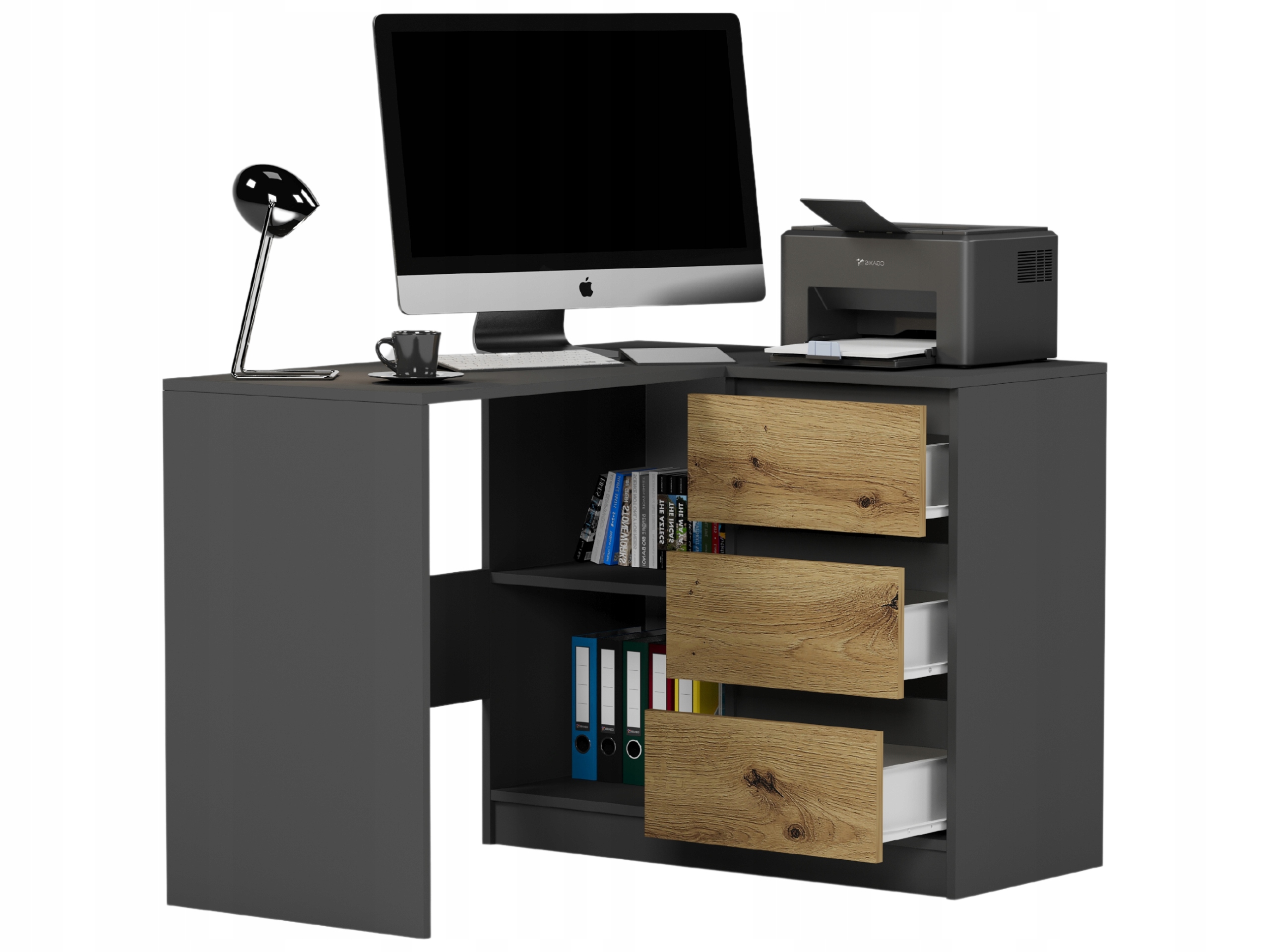 MEBLE BIURKO NAROŻNE KOMPUTER PRAWE antracyt mix artisan N-4P