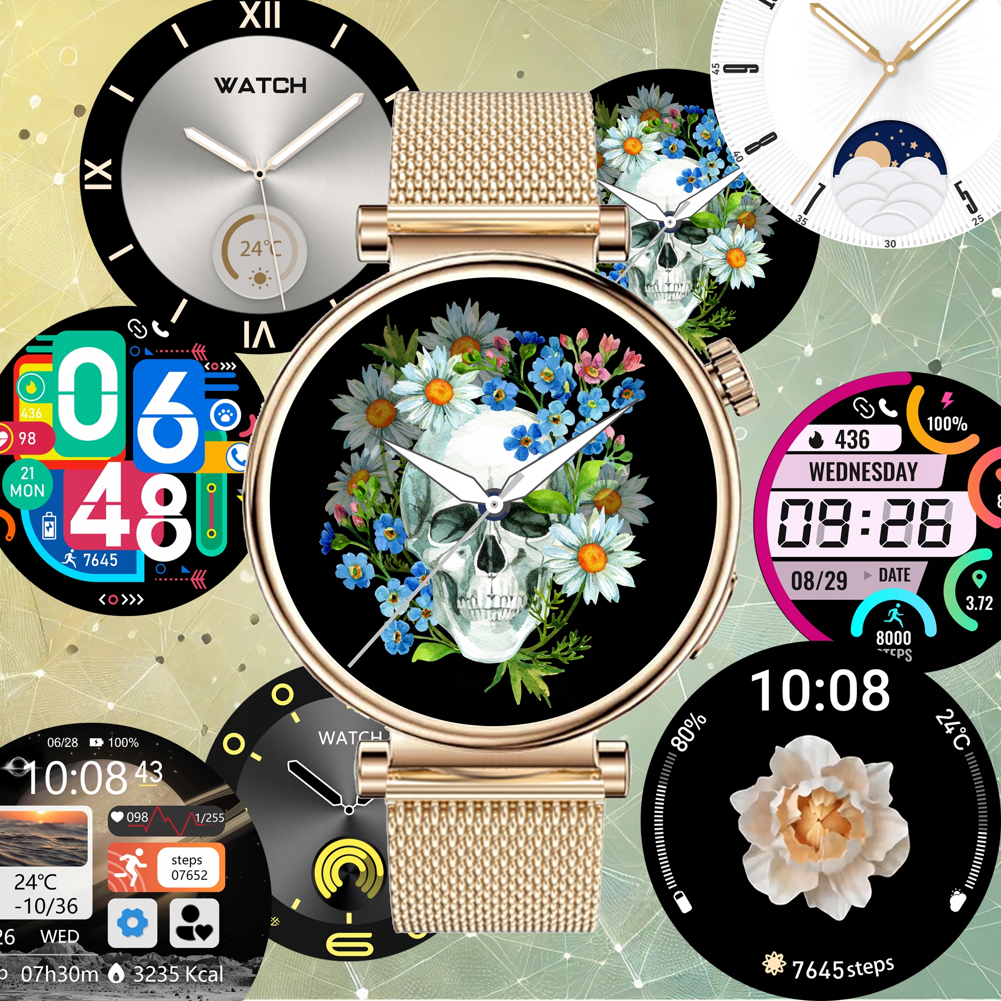 SMARTWATCH ZEGAREK DAMSKI OLED MENU PL ROZMOWY POWIADOMIENIA SPORT 4 PASKI Marka Inna