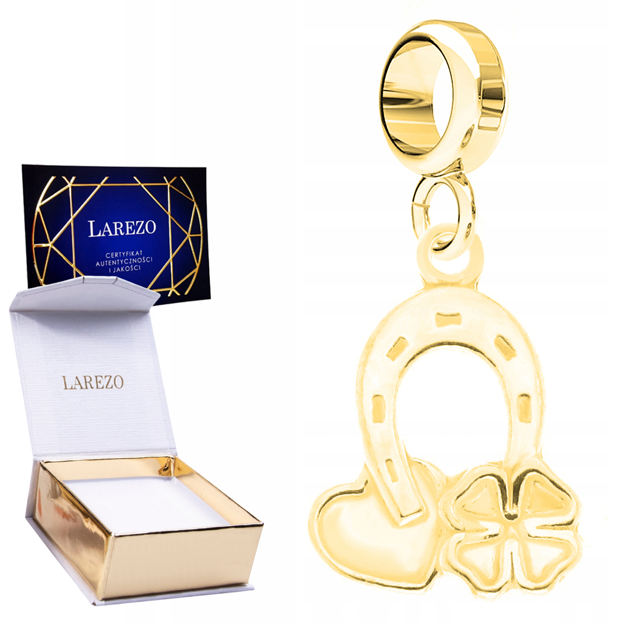 Charms Zlatý Závěsný z Podkovy Čtyřlístek Srdce pro štěstí 24K Stříbro 925