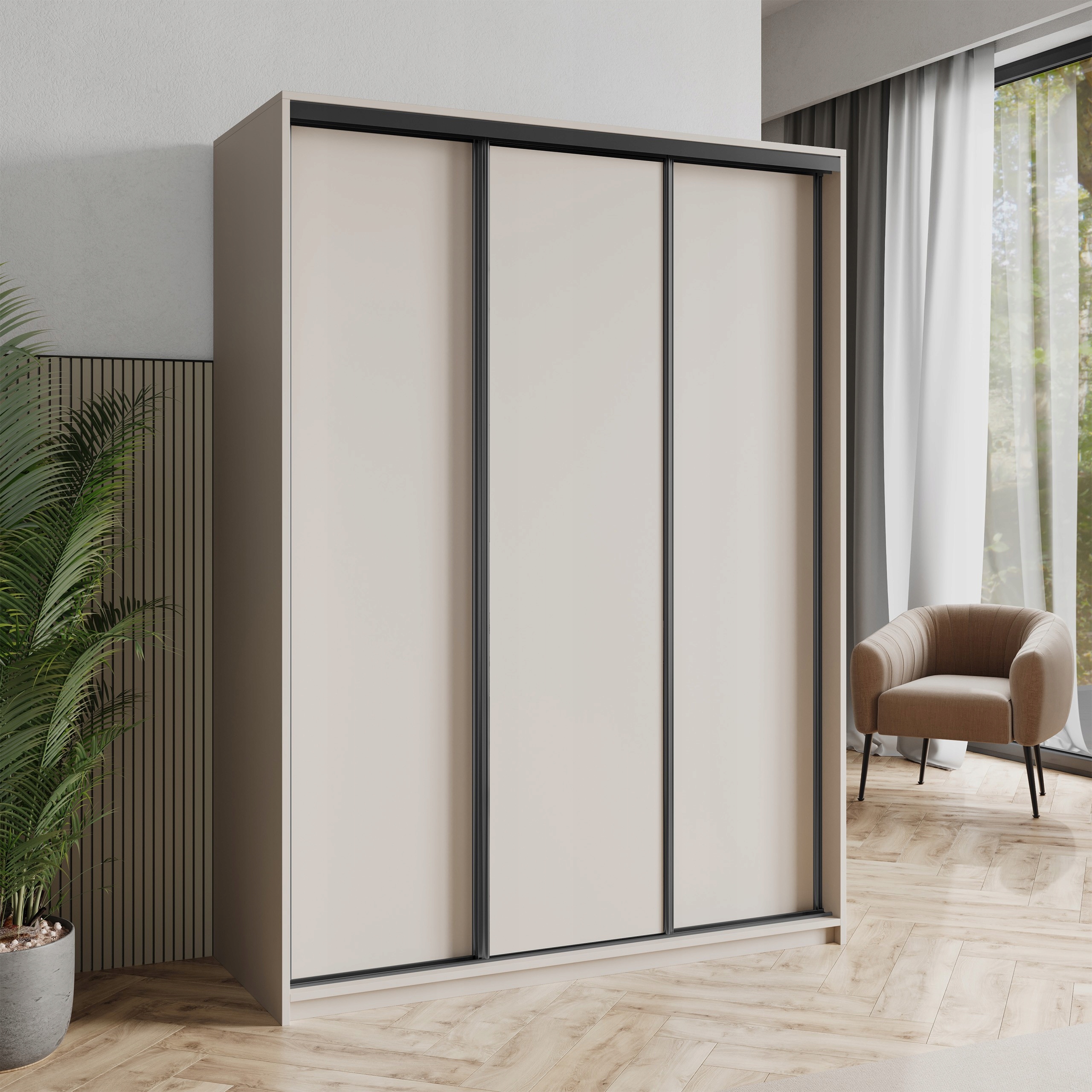 Skříň Třídveřová Nisse 150 cm Zásuvky Kašmír Černá