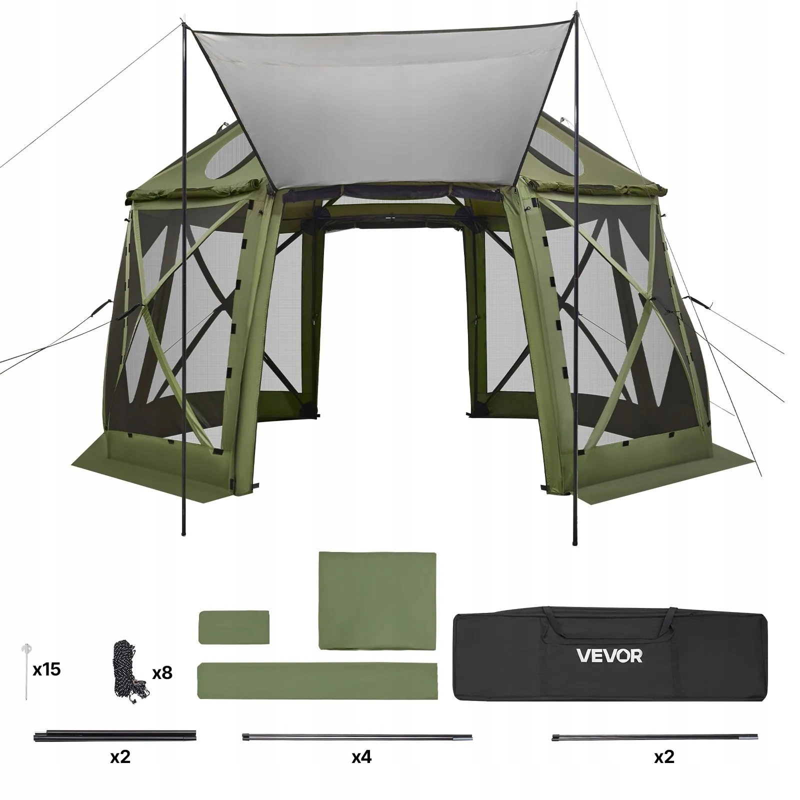 Záhradný pavilón altánok s moskytiérou expresný stan 3.96 x 3.96 m zelený