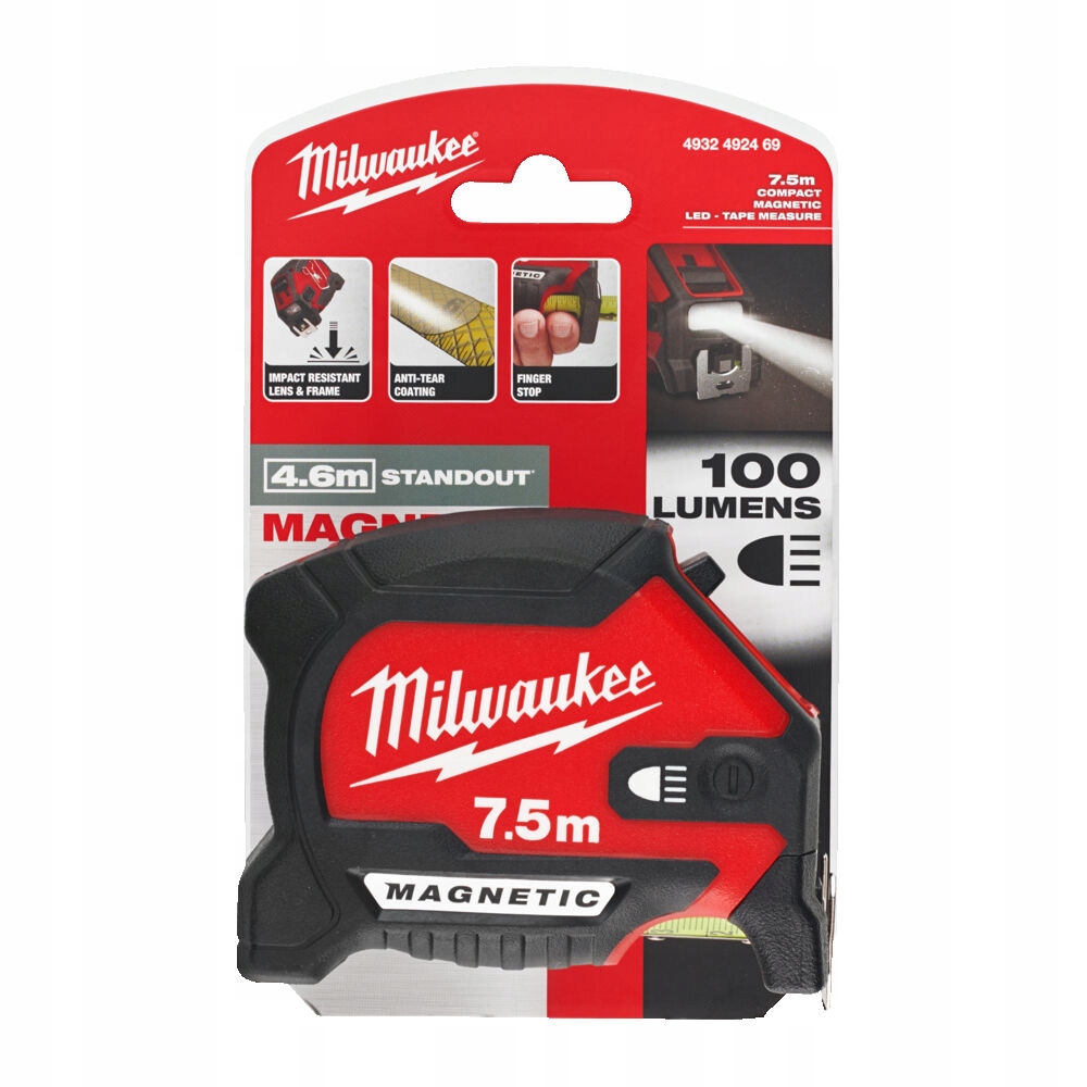 Miara zwijana Milwaukee 7,5 m magnetyczna z latarką Led 4932492469