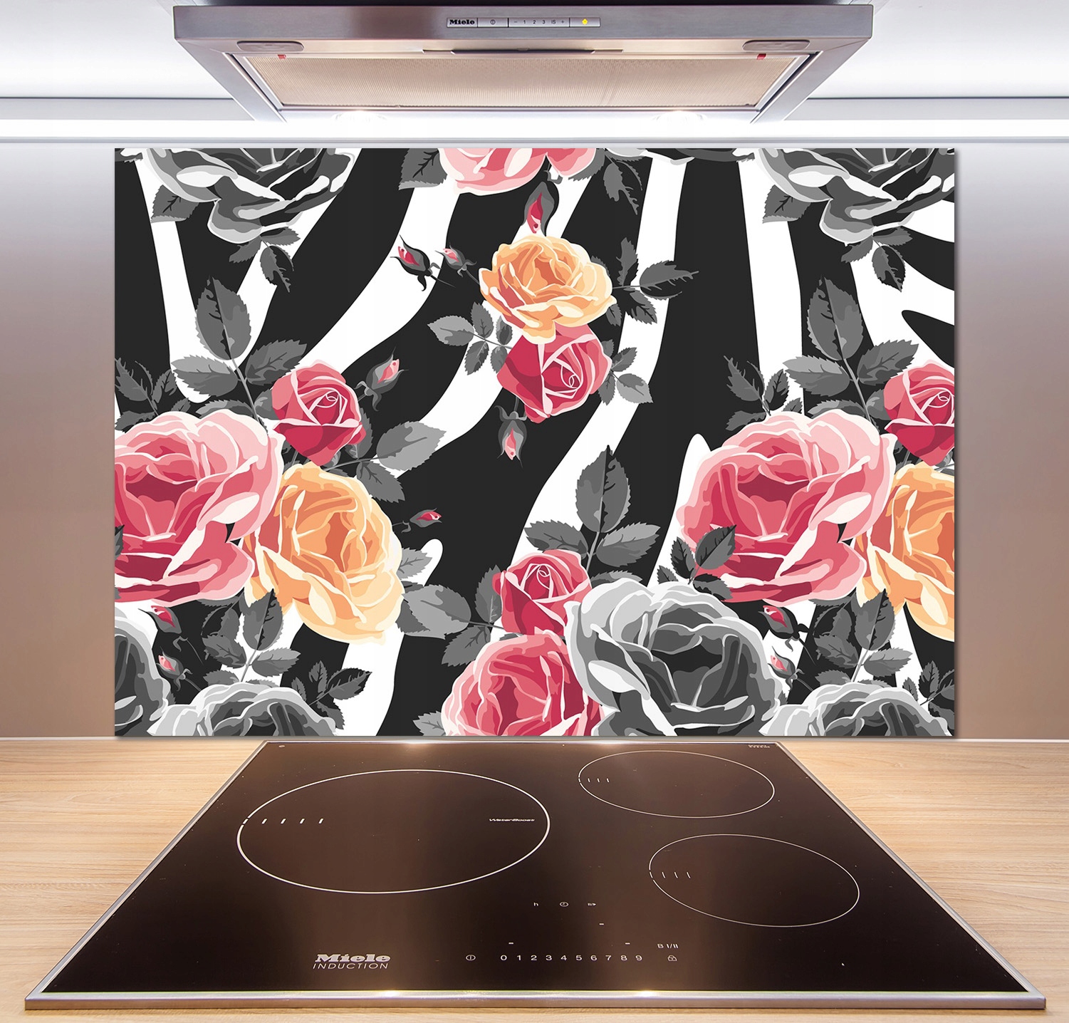 

Panel do kuchni Róże w tle zebra 100x70 cm + Klej