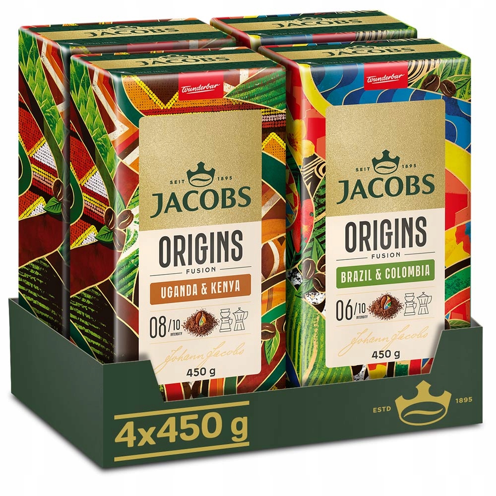 Kawa mielona Jacobs Origins Uganda & Kenya, Brazil & Colombia 4x 450g