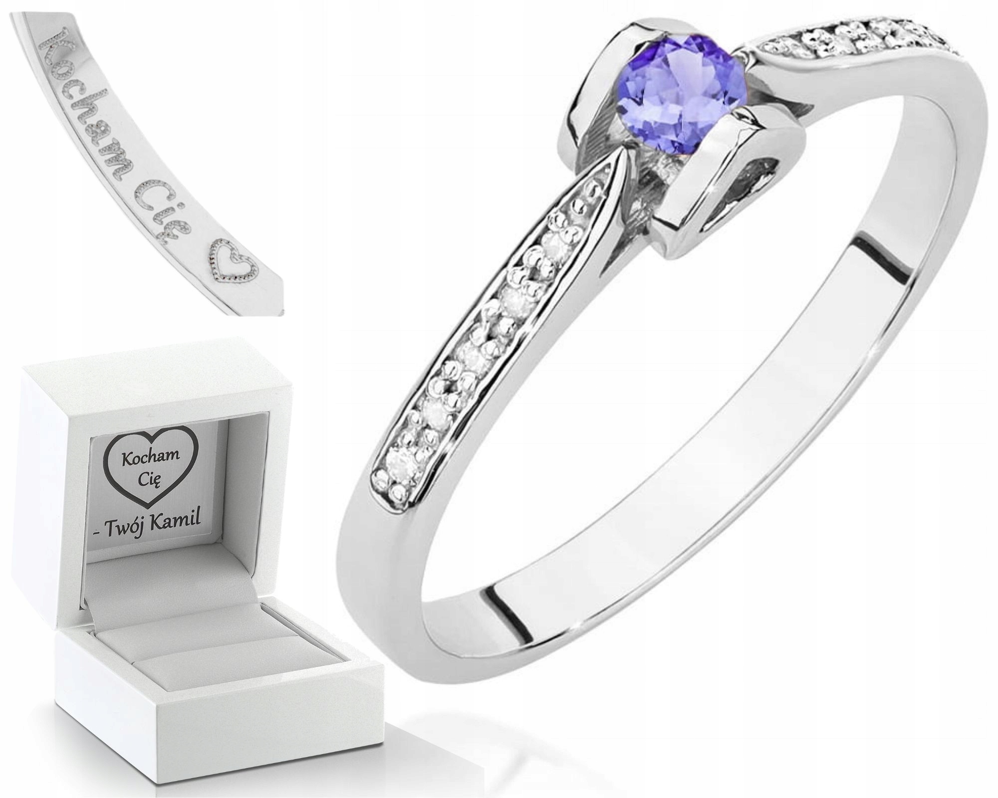 Zlatý Prstýnek S Tanzanitem, Bílé Zlato 585, Gravírování Bonus