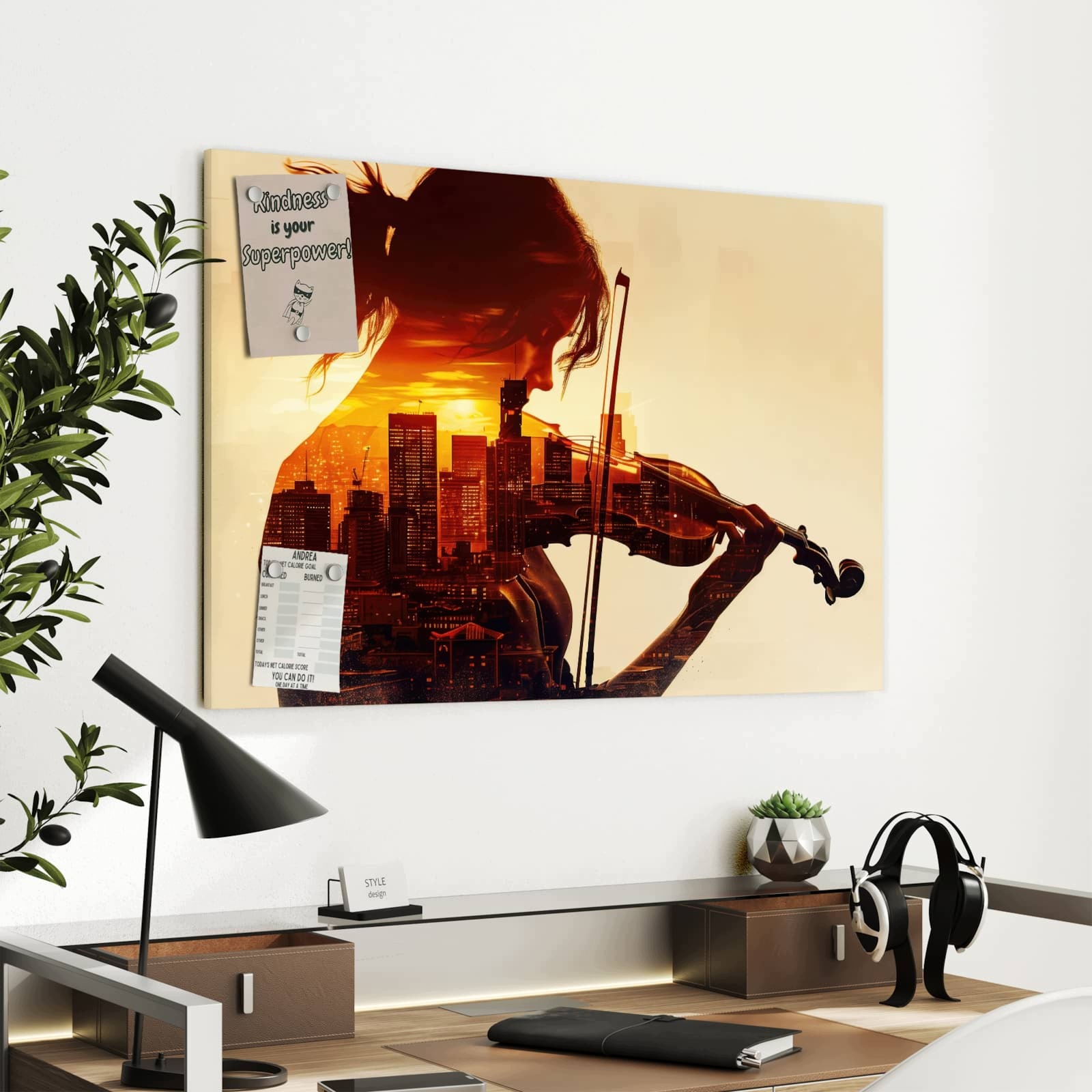 Magnetická tabule Skrzypce Panorama města 90 × 60 cm