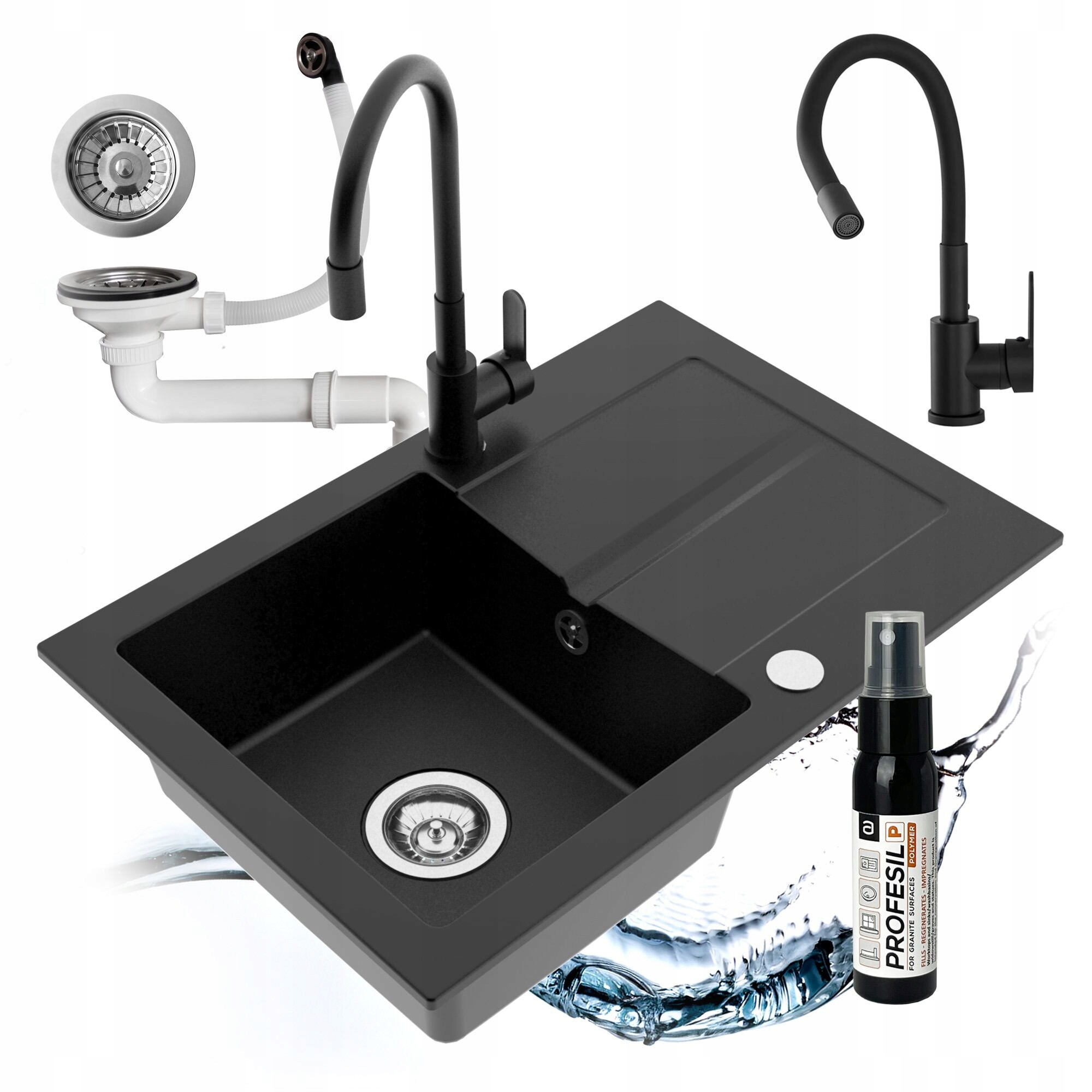 Granitový Drez Jednokomorový, Sada Batérií, Flexibilný Sifón