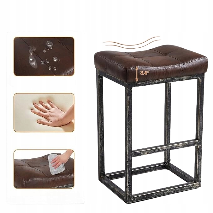 Barové stoličky Sedlová stolička Sada 2 Ks Hnedá 76 cm z Pu kože