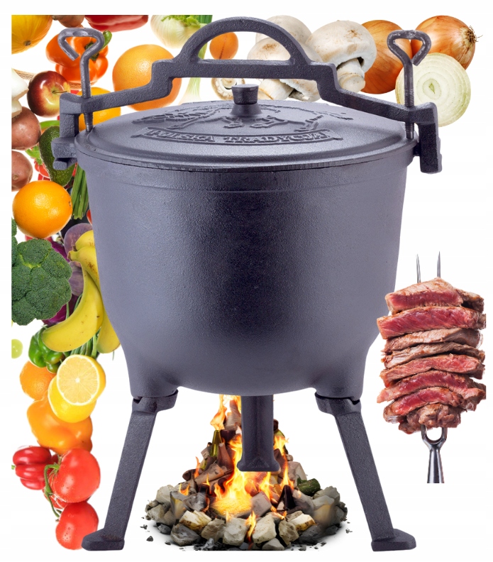 Kotlík liatinový hrniec gar stíhačky 10 l na ohnisko piknik Kamille