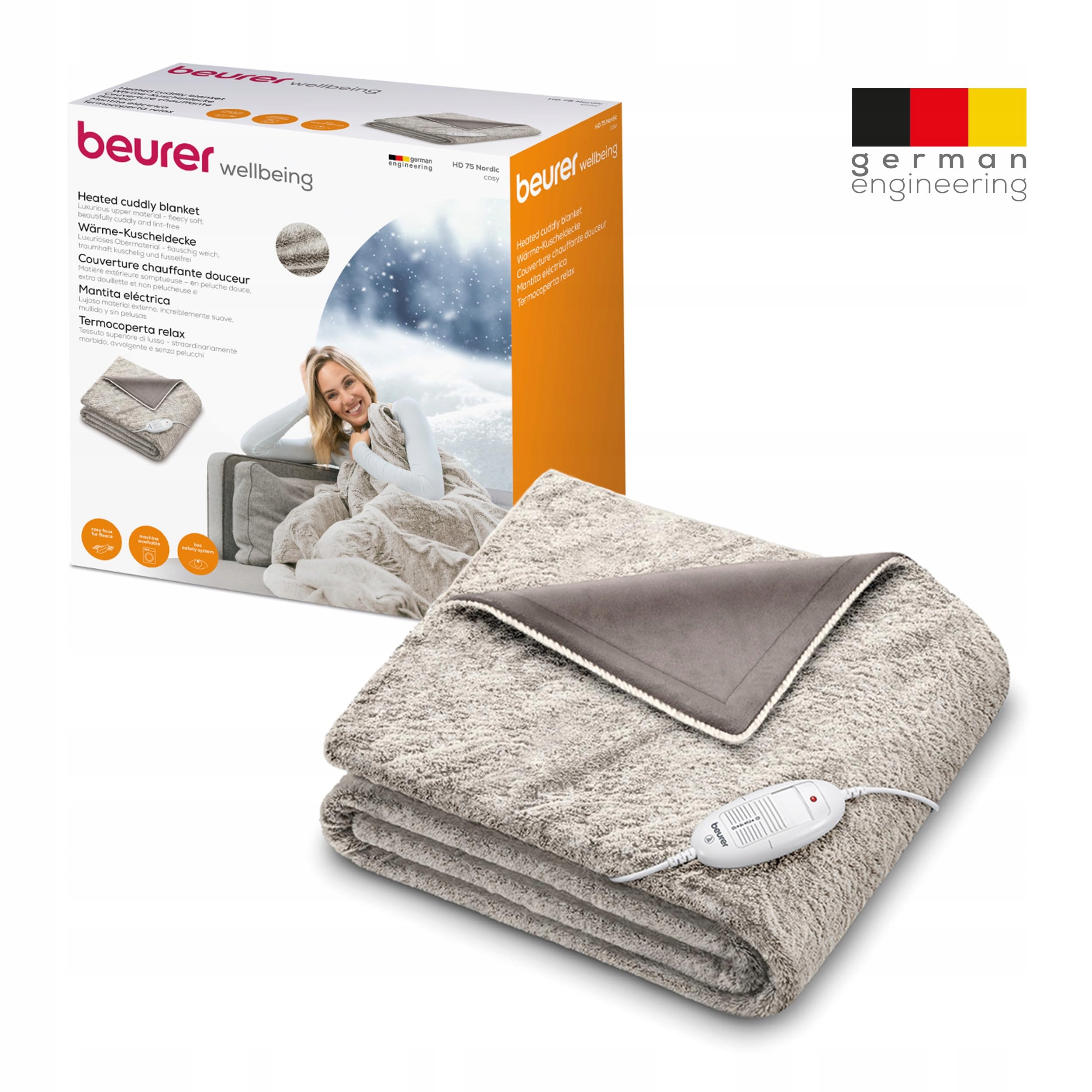 BEURER HD 75 Koc Elektryczny Ciepły Polarowy 6 Temperatur Beżowy Brązowy — miniatura 9