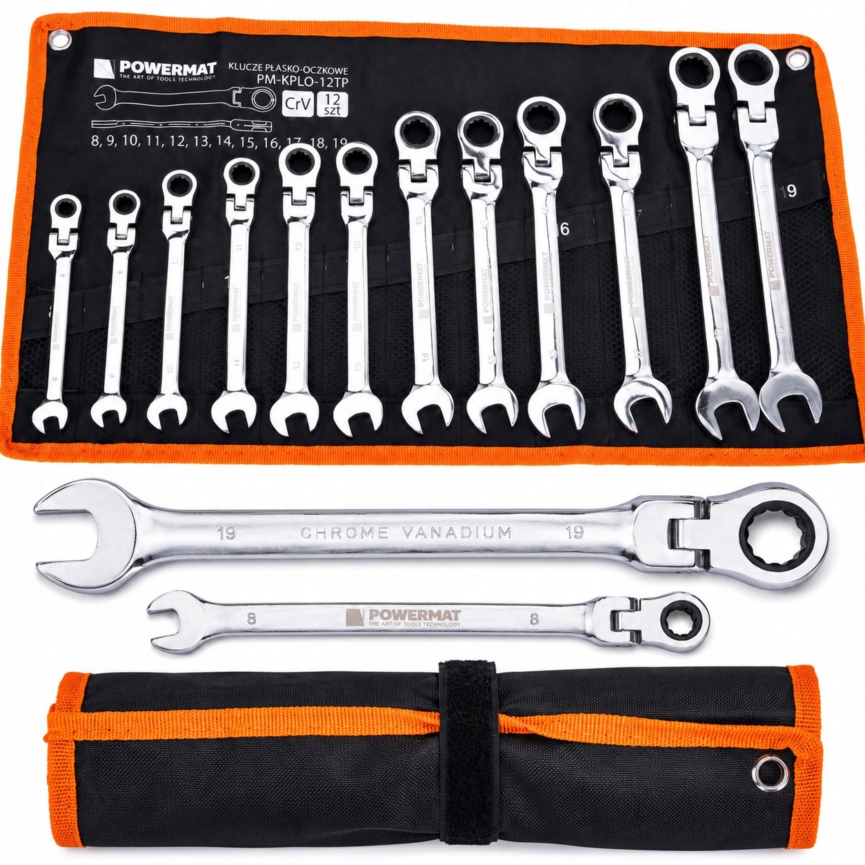 Klucze Płasko Oczkowe Z Grzechotką Łamane Zestaw Kluczy 12EL. 8-19MM CrV
