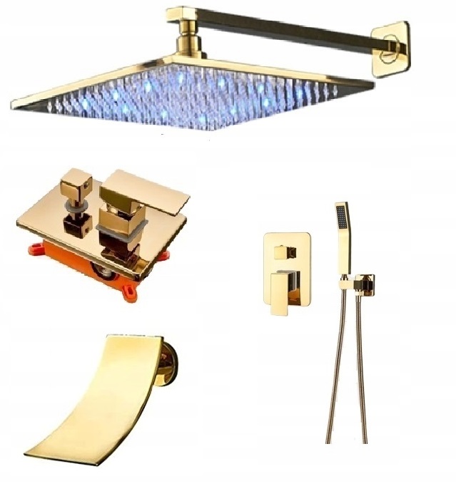 Zlatá sprchová batéria Vodopád Gold 30 Led