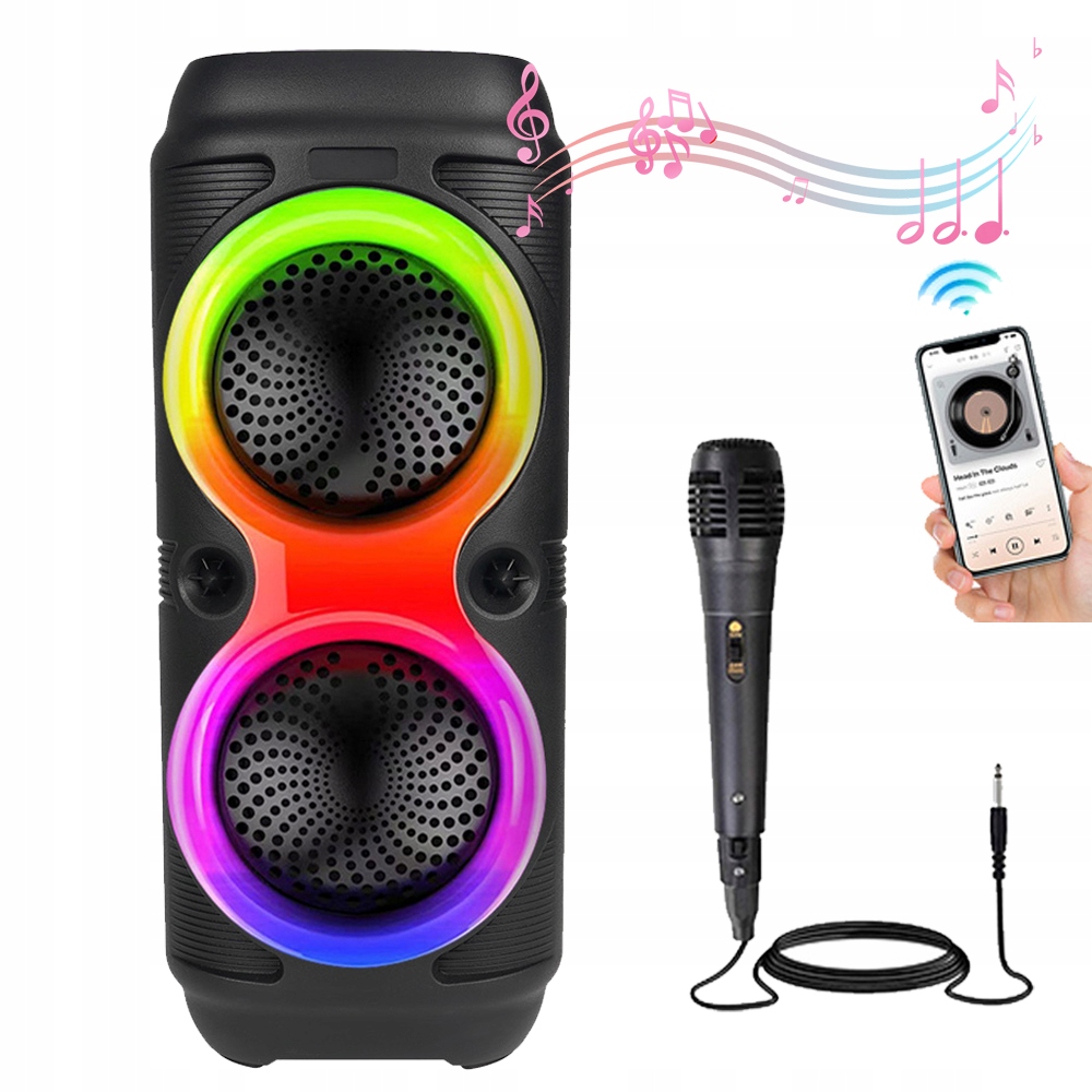 Bluetooth Karaoke Reproduktor 7 Barev Rgb Zvuk Hifi S Mikrofonem Funkce Tws