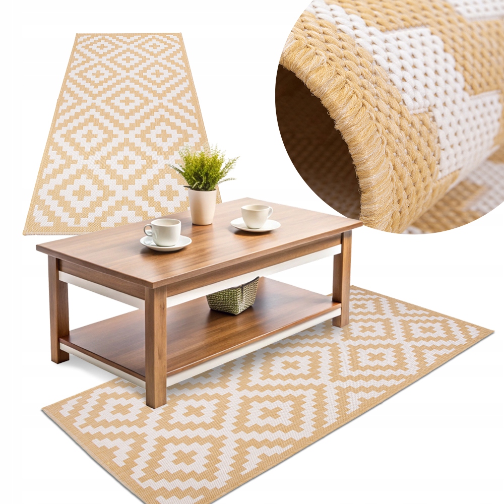 Módní koberec Lineo s hladkou tkanou texturou 80x150 žlutý venkovní koberec #8408